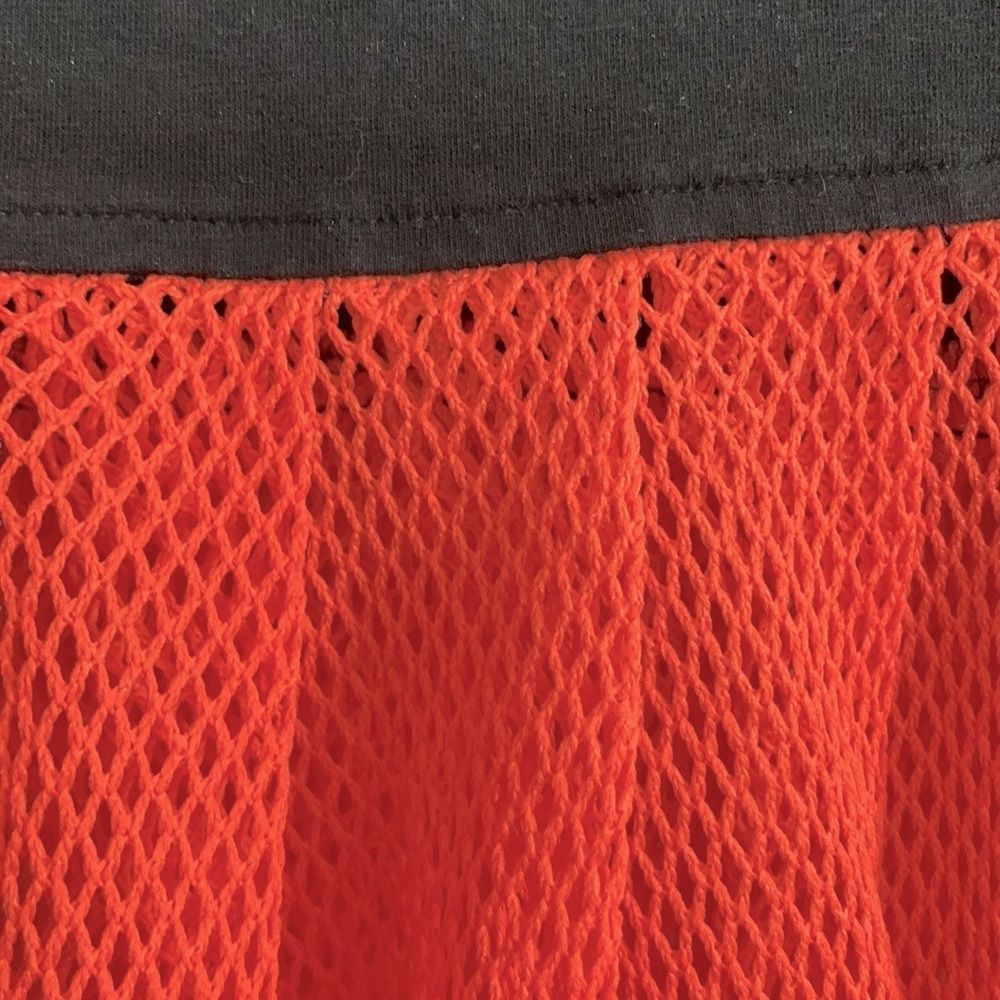 EUC Adorable Vintage Orange Fishnet & Elastic Black Waist Mini Skirt SZ SMALL - Picture 2 of 5